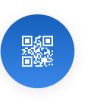 Icône de code QR dessiné avec des lignes blanches à l'intérieur d'un cercle bleu