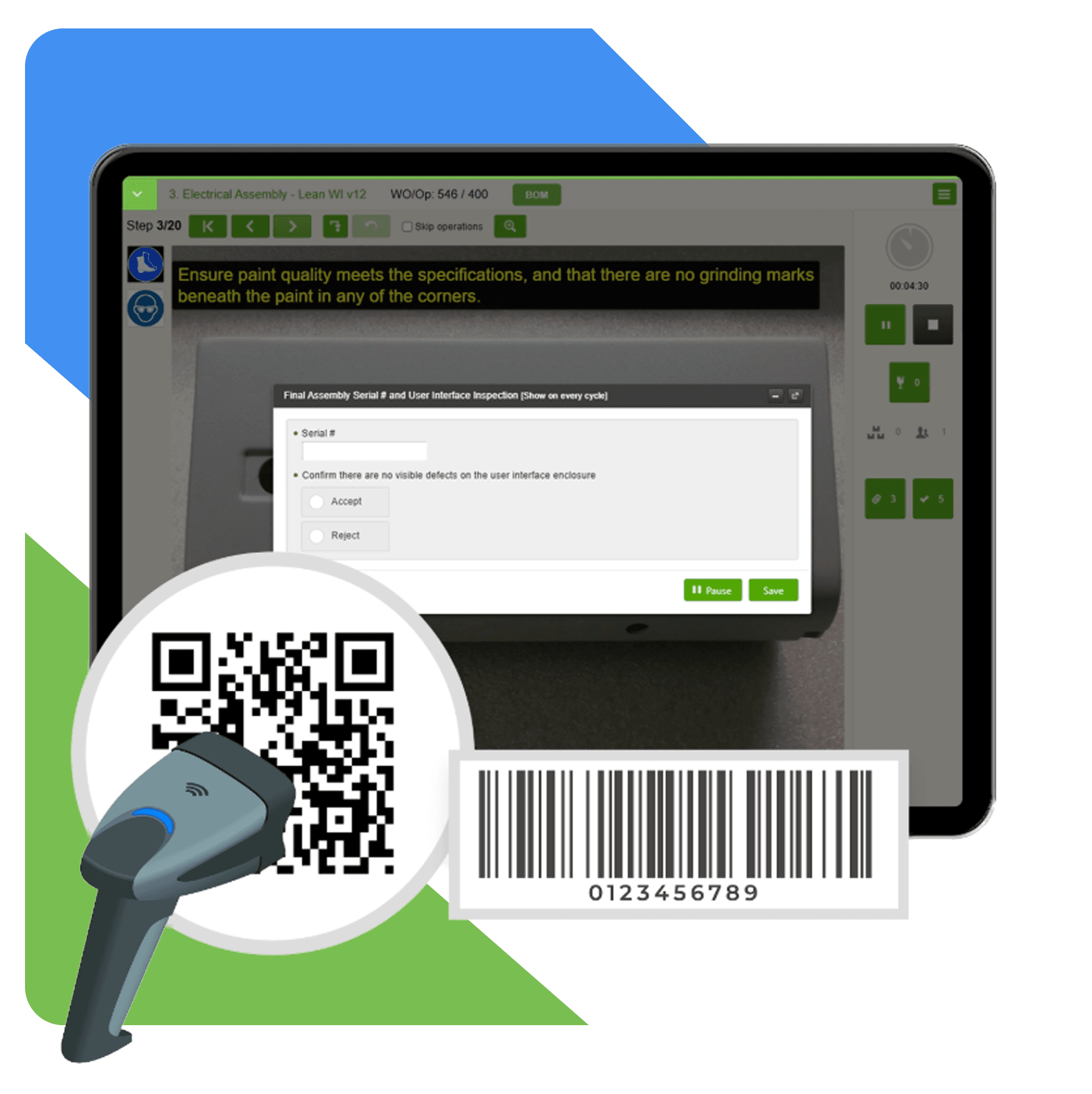 Scanning QR code, serial number, or barcode to access VKS work instructions