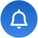 Icône de cloche dessinée avec des lignes blanches à l'intérieur d'un cercle bleu