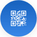 QR code icon drawn with white lines inside a blue circle