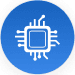 Chip icon drawn with white lines inside a blue circle