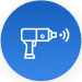 Electric driller icon drawn with white lines inside a blue circle