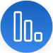 Statistics bars icon drawn with white lines inside a blue circle