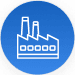 Factory icon drawn with white lines inside a blue circle