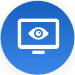 Monitor icon, displaying an eye on its screen, drawn with white lines inside a blue circle