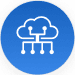 Cloud with connections icon drawn with white lines inside a blue circle