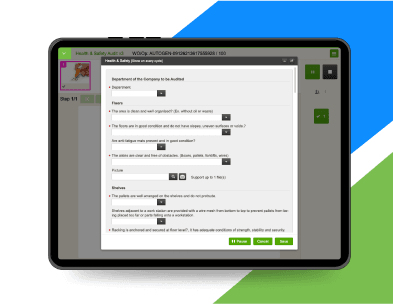 Tablet with VKS digital work instructions app displaying a form.