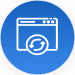 Camera icon drawn with white lines inside a blue circle