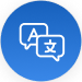 Two chat bubbles icon drawn with white lines inside a blue circle