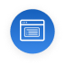 Icône de serveur web dessinée avec des lignes blanches à l'intérieur d'un cercle bleu